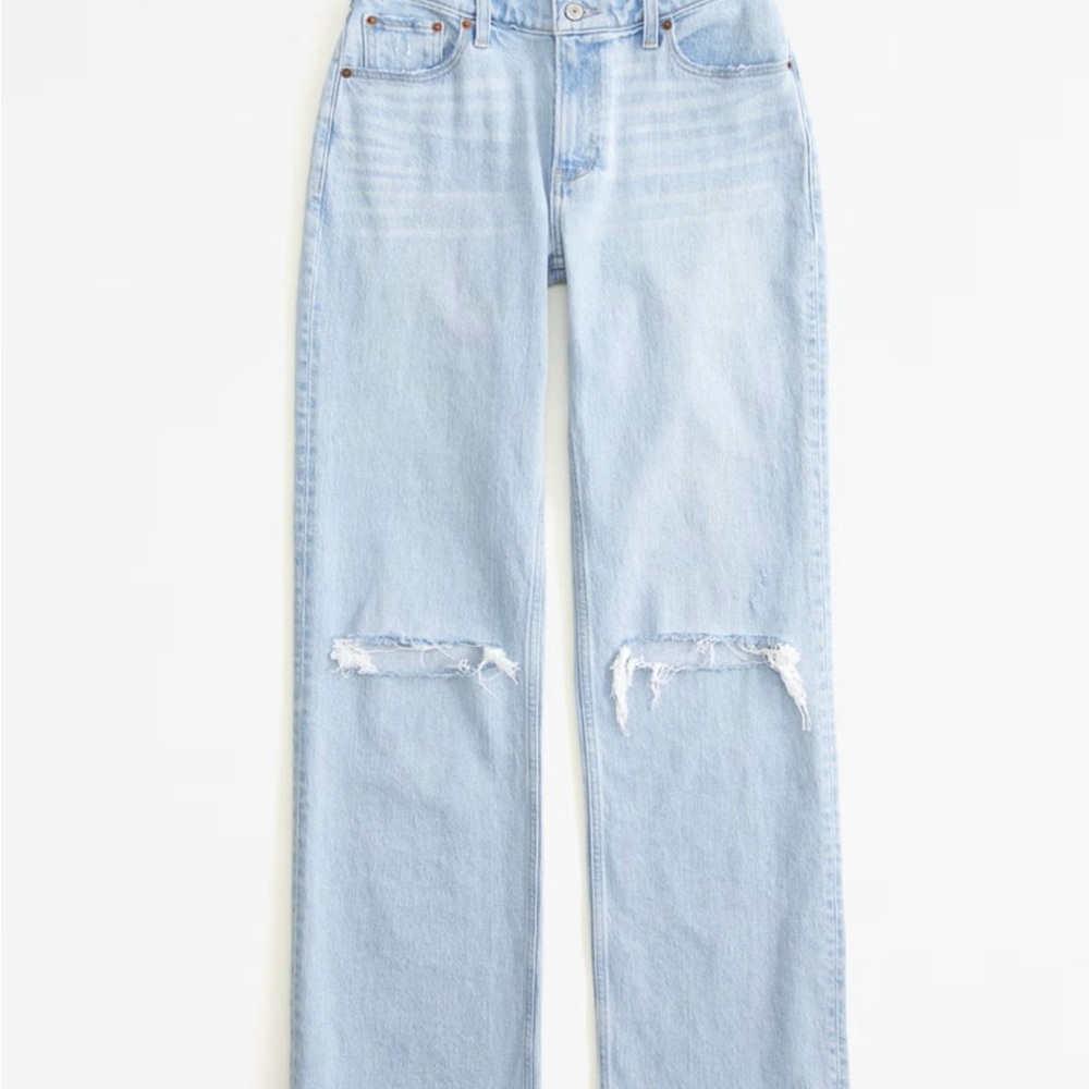 Abercrombie & Fitch Blue Straight Leg Jeans with Distressed Details